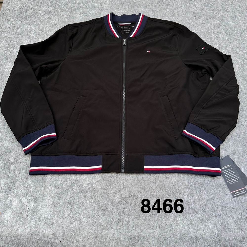 Tommy Hilfiger Bomber Jacket Mens XXL Black New Water Resistant Softshell